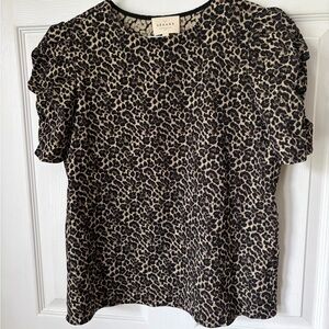 Sezane Black and Cream Animal Print Blouse